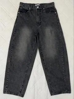 MONO-MART ヴィンテージライクセミワイドバレルシルエットデニム　ブラック