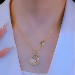月と魚のデザイン ネックレス ゴールド