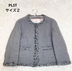 極美品 プラステ ツイード ノーカラー ジャケットリンクセオリージャパン M