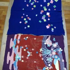 丹後ちりめん生地 赤と青のデザイン