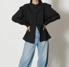 アズールバイマウジー ノーカラーシャツ ブラウス ブラック 新品未使用タグ付き