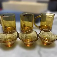 アンバーガラス マグカップ 小鉢 6点セットのサムネイル