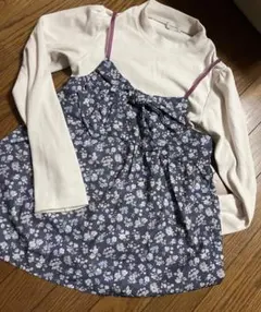 エニィファム　花柄リボン付き長袖カットソー　ドッキングキャミソール