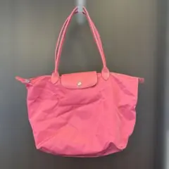 ロンシャン　ピンクトートバッグ 大容量 スナップボタン付き