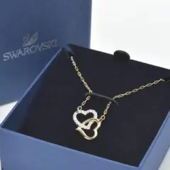 極美品 スワロフスキー ダブルハート ネックレス 箱付 ゴールド LOVE 刻印