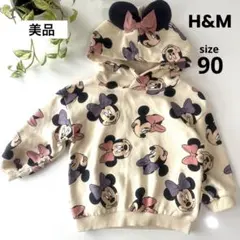 【美品】H&M ミニーマウス耳付き　トレーナー　総柄ミニー