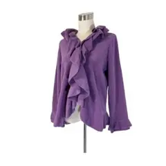 新品未使用 ドイツブランド ふわふわラッフルフリル素敵色アメジストパープル羽織り
