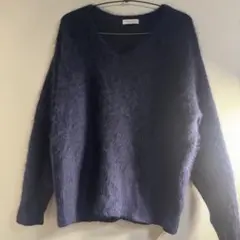 BEAUTY&YOUTH ふわふわ シャギー Vネックニット 紺 FREE