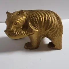 金色の木製クマの彫刻　昭和レトロ