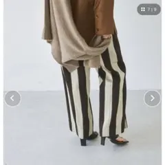 ストライプ ワイドパンツ ブラウン