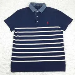 美品◎ポロラルフローレン 半袖ポロシャツ ネイビー 紺 ポニー刺繍 ボーダー