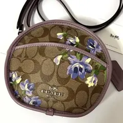 希少✨極美品✨コーチ　ショルダーバッグ　丸型　花柄　シグネチャー レザー