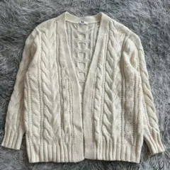 美品✨【UNIQLO】 アイボリー ケーブルニットカーディガン M ウール混❗