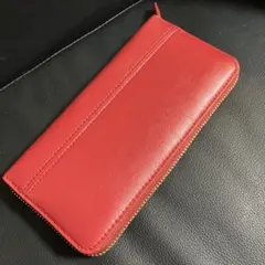 新品ビジネスレザーファクトリー蛇腹ラウンドファスナー長財布レッド