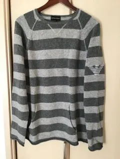 エンポリオアルマーニ グレー ストライプ ニットセーター（50）