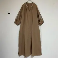 used 刺繍入りロングシャツワンピース ブラウン L しまむら