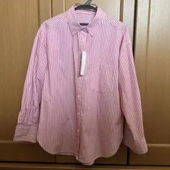 GU ストライプオーバーサイズシャツ　長袖シャツ　ピンク