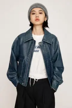 る*る様 【SLY】フェイクレザーブルゾン　ライトブルー　ファー取外可能 SLY】フェイクレザーブルゾン ライトブルー ファー取外可能 - メルカリ