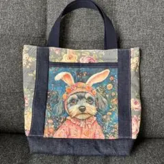 ハンドメイド ☆ トートバッグ　うさ耳シュナウザー