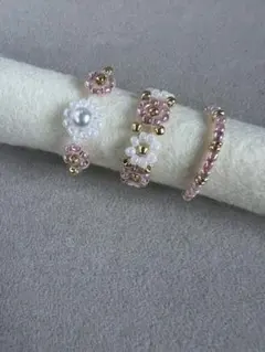 ハンドメイド ビーズリング 3点セット