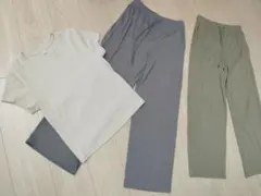 GU プルオンパンツ　グレー　カーキ　M リブT　ベージュ　XL