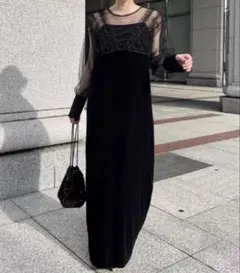 CAPRICIEUX LE'MAGE チュールフリルベロアワンピース