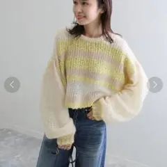 ☆美品☆スローブイエナ　モヘヤミックスボーダー　長袖　セーター　ショート　フリー