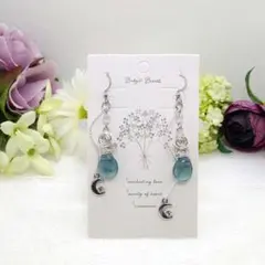 No.127◆天然石ピアス♡ブルーフローライト♡月星チャーム