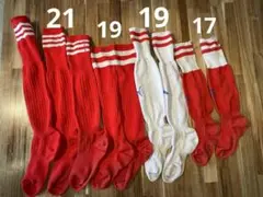 17-21cm サッカーソックス セット　PUMA 赤 白 ストライプ