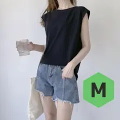 新品 フレンチスリーブ 半袖 シンプル M 大人 カジュアル お洒落 ブラック