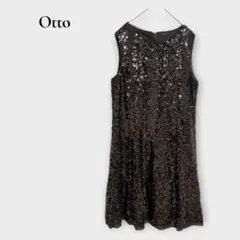 オットー スパンコール パーティードレス タイト ワンピース フレア LL 黒