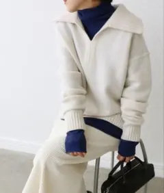 IENA vento カシミヤ混襟付きプルオーバー　ホワイト　フリー