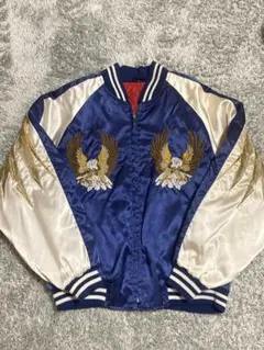 刺繍鷲デザイン スカジャン 青/白