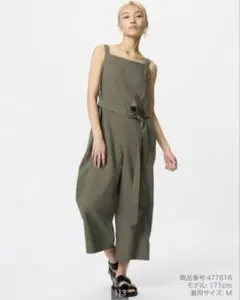 未使用　ユニクロリネンブレンドジャンプスーツ L オリーブ