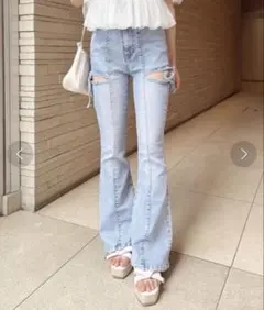 INGNI サイドリボンカットアウトフレアデニムパンツ