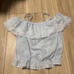 ストライプ フリル オフショルダー トップス F