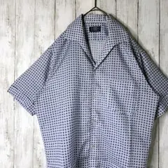 古着 半袖 ポリシャツ ペイズリー柄 総柄 ライトブルー ゆるダボ L