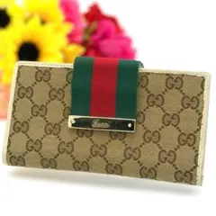 GUCCI グッチ シェリーライン GG柄 長財布 キャンバス レザー