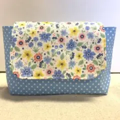 マジックテープ式横入れお弁当袋　アイボリーフラワー×サックスドット