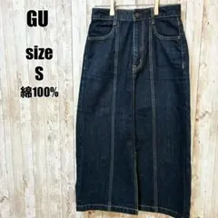 【GU】美品 デニムスカート 綿100 S インディゴ 濃紺 カジュアル 春 夏