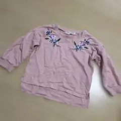 ピンク 花柄刺繍 長袖カットソー