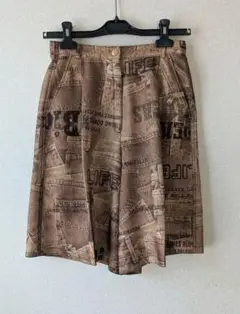 【美品✨️】伊太利屋デニム風プリント ワイドショートパンツ　ハーフパンツのサムネイル