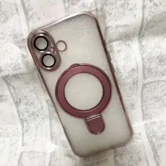 未使用品✨　iPhone17用 透明ケース ピンク リングスタンド 磁吸式 防衝