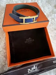 HERMES エルメス リザード コンビ Cバングル ブルーゴールド - メルカリ