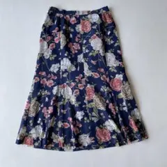 HARDY AMIES 総花柄 フレアスカート シフォン ローズ 薔薇 ネイビーのサムネイル