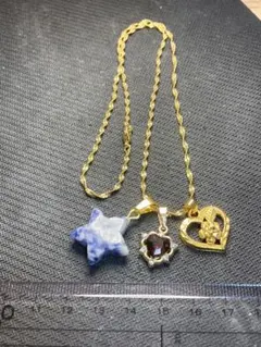 純金鍍金　24kgp ネックレス 星型ペンダント　ハート型　ソーダライト