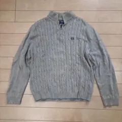 CHAPS ケーブルニット ハーフジップ セーター L/G グレー　古着