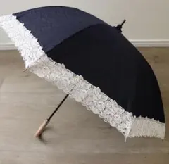 晴雨兼用長傘　日傘　 紺と白のレース　近沢レース　資生堂ノベルティー新品 晴雨兼用長傘 日傘 紺と白のレース 近沢レース 資生堂ノベルティー新品