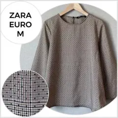 【美品♪】ZARA チェック フロッキードット ブラウス ブラウン系