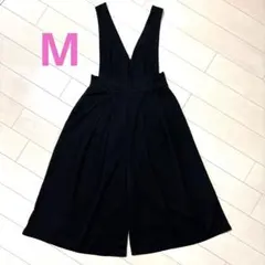 黒 Vネック ワイドレッグ サロペット